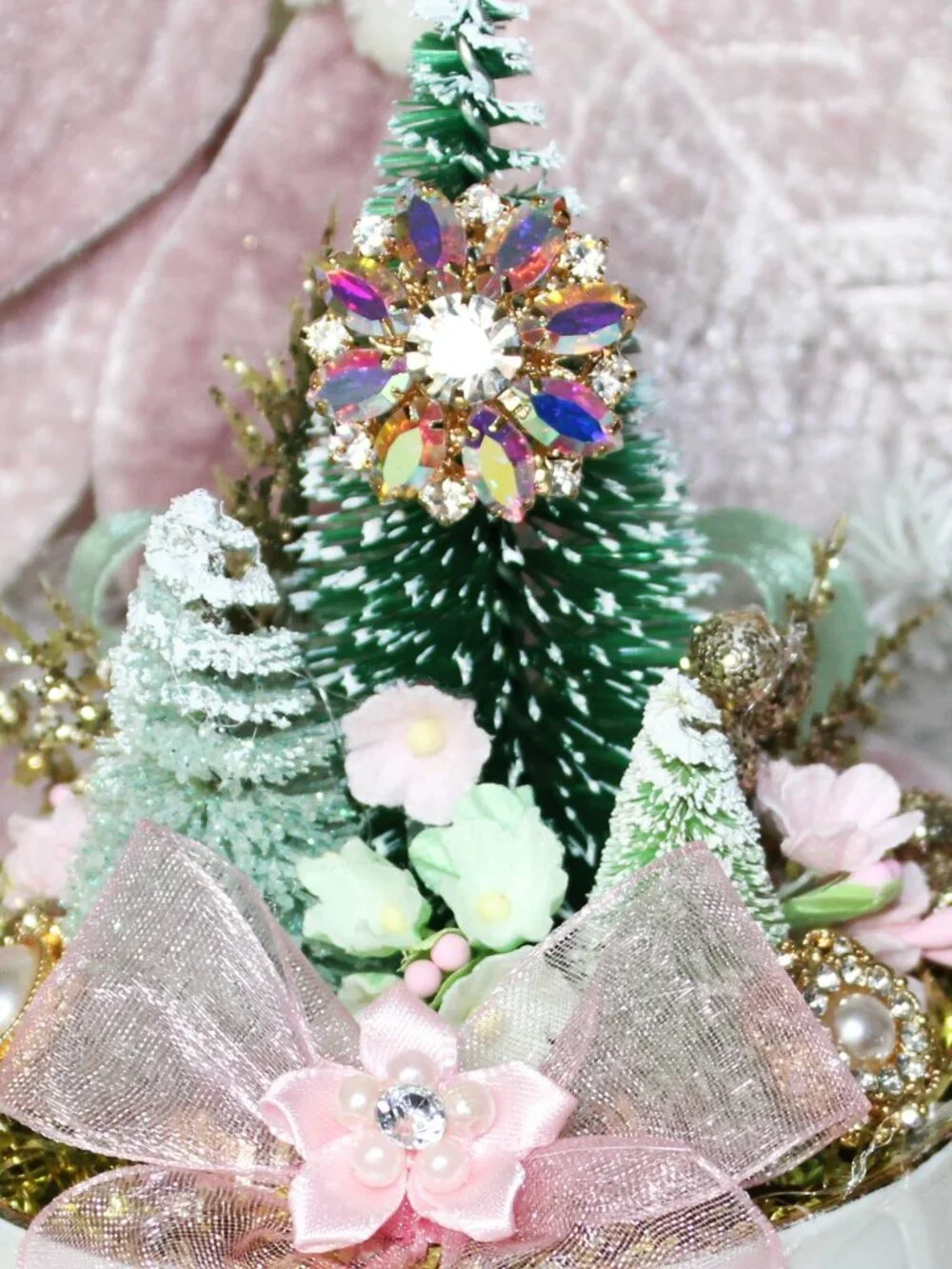 Teacup Christmas Tree Assemblage: Shabby Chic Pink Holiday Decor